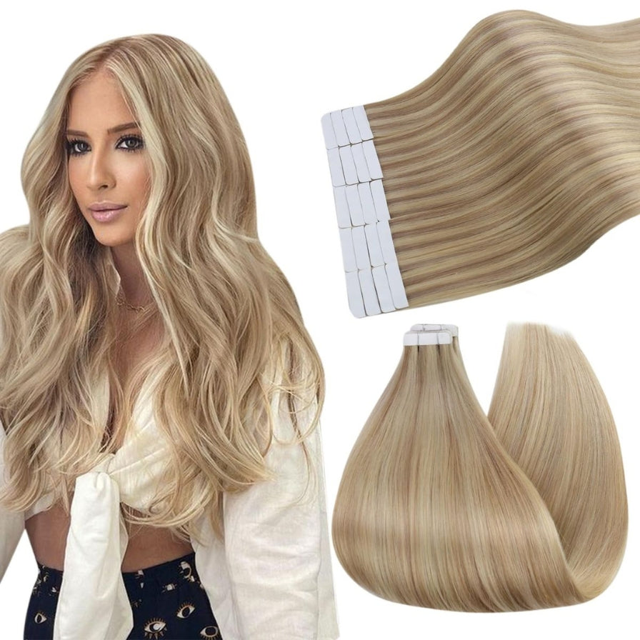 Long Tape Weft Hair Extensions - Blonde 613 - Tape-In Hair  display picture 1