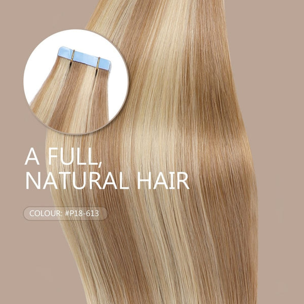 Long Tape Weft Hair Extensions - Blonde 613 - Tape-In Hair  display picture 3